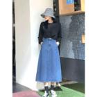 Band-waist Denim A-line Long Skirt