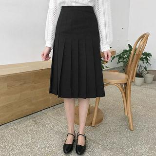 Zip-side Pleated Midi Skirt