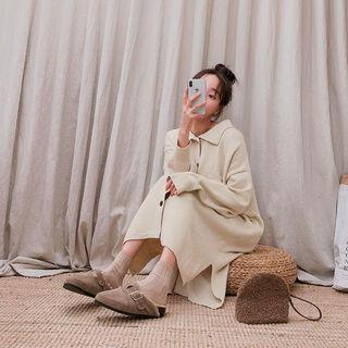 Collared Knit Midi Cardigan Dress