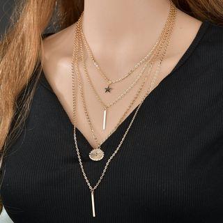 Star & Metal Bar Layered Necklace As Shown In Figure - One Size