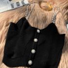 Beaded Strap Knit Top Black - One Size