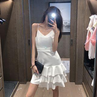 Spaghetti Strap Asymmetric Layered Hem Mini A-line Dress