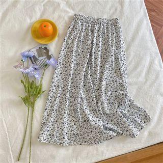 Floral Print Midi A-line Skirt 78024 - As Shown In Figure - One Size