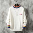 Long-sleeve Embroidered Striped Sweater