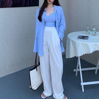 Long-sleeve Shirt / Camisole Top / Wide-leg Pants / Set