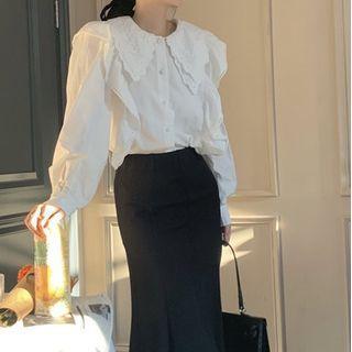 Puff-sleeve Ruffled Blouse 6772 - Blouse - White - One Size