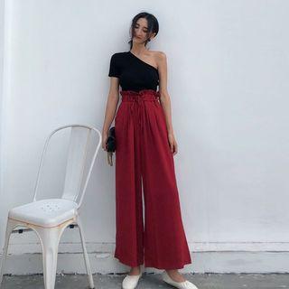 Asymmetric Sleeve Top / Wide-leg Pants