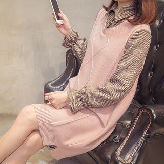 Mock Two-piece Cable Knit Mini Dress