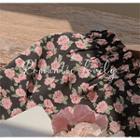 [exclusive] Rose-print Flared Long Skirt Black - One Size