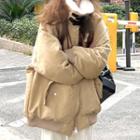 Long-sleeve High-neck Fleece Padded Jacket Khaki - One Size