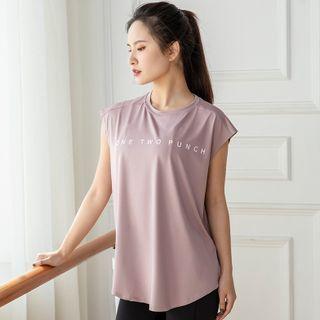 Sleeveless Lettering Print Sports T-shirt