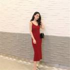 Knit Spaghetti-strap Dress Dark Red - Dress - One Size