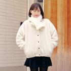 Round-neck Faux-fur Jacket With Scarf