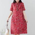 Ethnic Floral Cotton Linen Short-sleeve Dress