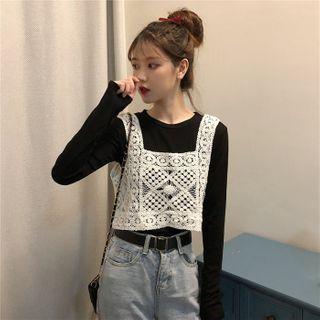 Long-sleeve Plain T-shirt / Knit Tank Top