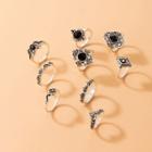 Set Of 9: Ring Set Of 9 - 21120 - Silver & Black - One Size