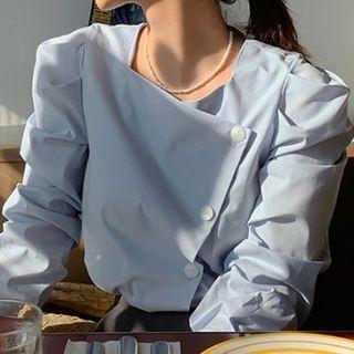 Long-sleeve Asymmetrical Button-up Blouse