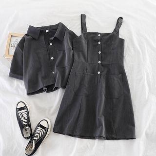 Set: Short-sleeve Blouse + Sleeveless Dress