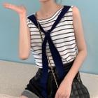 Inset Scarf Striped Knit Tank Top
