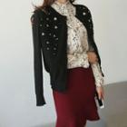 Crew-neck Faux-pearl Beaded Floral Cardigan
