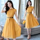 Cap-sleeve A-line Chiffon Shirtdress