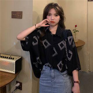 Short-sleeve Polo-neck Printed Shirt