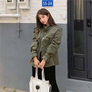 Drawcord-waist Military Jacket Khaki - One Size