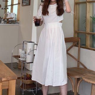 Short-sleeve Cutout Midi A-line Dress