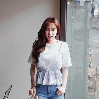Inset Stripe Camisole Top Short-sleeve T-shirt