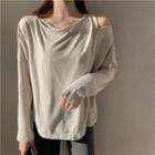 Cold Shoulder Long-sleeve T-shirt Gray - One Size
