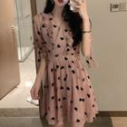 Short-sleeve Heart Pattern Mini Chiffon Dress