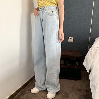 Floral Embroidered Wide Leg Jeans