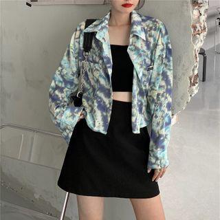 Long-sleeve Open-collar Tie-dye Shirt