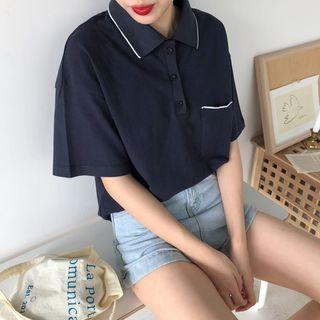 Short-sleeve Loose-fit Polo-shirt Blue - One Size