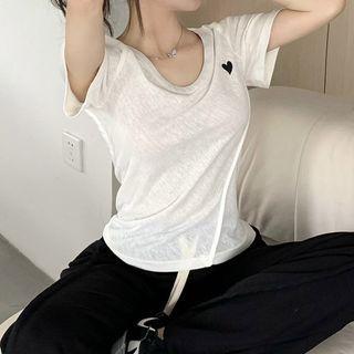 Short-sleeve Heart Print T-shirt / Wide-leg Pants