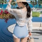 Set: Ruffled Swimsuit + V-neck Cover-up