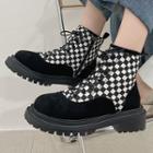 Checker Print Lace-up Short Boots