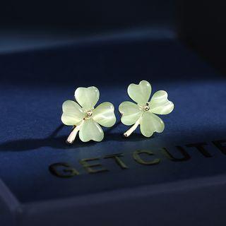 Clover Faux Cat Eye Stone Alloy Earring (various Designs)