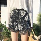 Set : Long-sleeve Hoodie + Floral Print Shorts