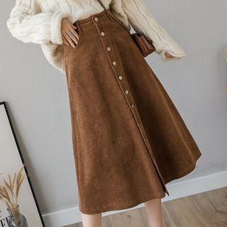 Button-up A-line Midi Corduroy Skirt