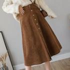 Button-up A-line Midi Corduroy Skirt