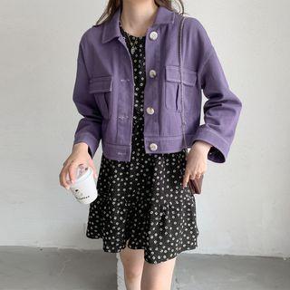 Contrast Stitching Flap-pocket Cropped Jacket