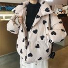 Heart Printed Padded Jacket Jacket - As Shown In Figure - One Size