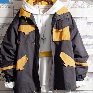 Contrast Pocket Color Block Zip Jacket