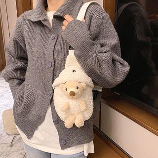 Cartoon Bear Accent Fleece Sling Bag