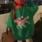 Short-sleeve V-neck Knit Top Green - One Size