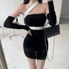 One Shoulder Two Tone Skinny Dress Black - One Size