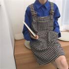 Plain Long-sleeve Loose-fit Shirt Knit / Check Jumper Dress