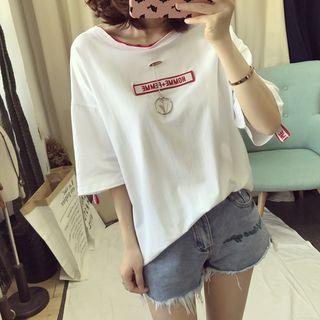 Elbow-sleeve Lettering Strap Geometric Drop Top