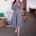 Round-neck Gingham A-line Shirtdress